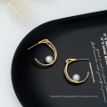 Shangjie OEM Simple pearl earrings hollow design earrings pearl hoop  14k gold luxury women earrings